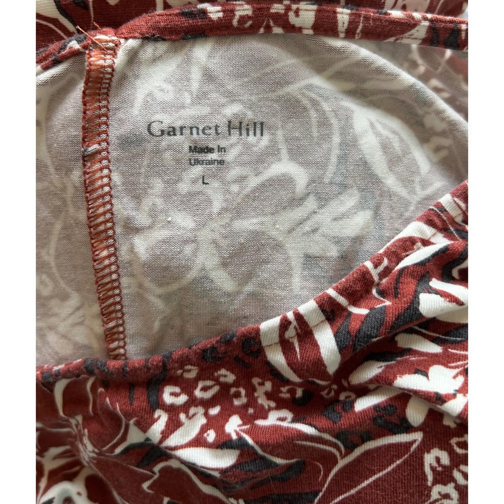 Garnet Hill Womens Large Midi Dress Rust Floral Faux Side Tie 3/4 Sleeve boho - Picture 4 of 5
